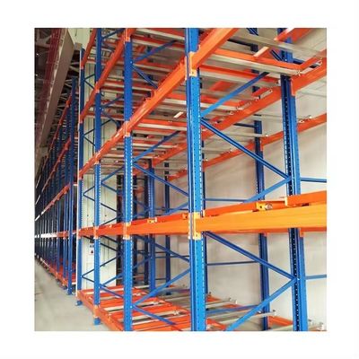 Q235b Powder Coated Warehouse Push Back Pallet Racking With Heavy Duty Trolley